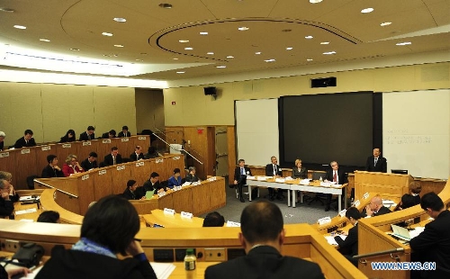 Photo taken on April 8, 2013 shows the venue of the Second US-China State and Province Education Leaders Dialogue at Harvard University in Cambridge, Massachusetts, the United States, on April 8, 2013. Participants from China and the United States would have discussions on the education quality and under-achieving schools, as well as US-China partnerships and exchanges on education in the two-day dialogue. (Xinhua/Deng Jian) &nbsp;