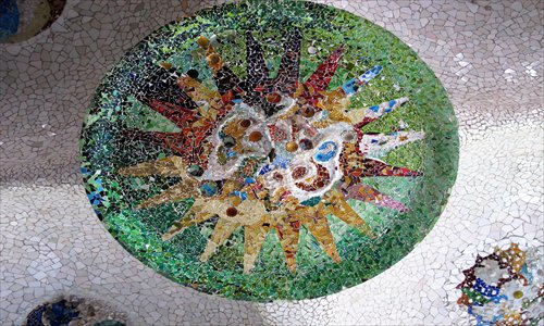 Bits of glazed ceramic tile called trencadis in G&uuml;ell Park Photo: CFP