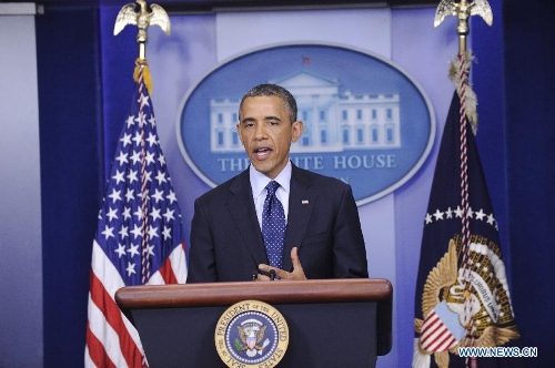 U.S. President Barack Obama delivers a statement on Boston Marathon explosions at the White House in Washington D.C., capital of the United States, April 15, 2013. Obama acknowledged that his government still did not know 