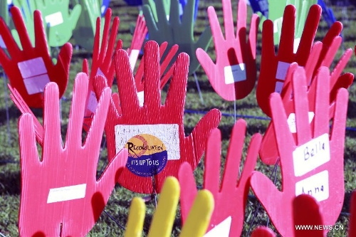 Photo taken on May 27, 2013, shows the large art work of 