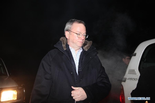  Google Executive Chairman Eric Schmidt arrives at Sunan airport of Pyongyang, the Democratic People's Republic of Korea (DPRK), on Jan. 7, 2013. Bill Richardson and Eric Schmidt arrived here on Monday for a 