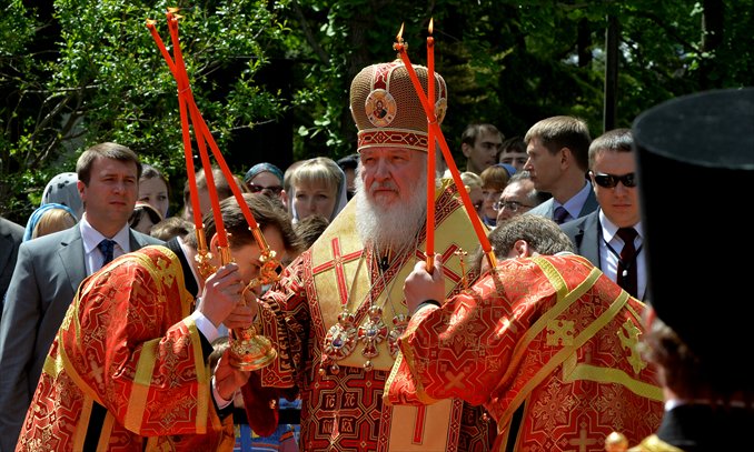 Russian Orthodox Patriarch Kirill conducts a service at the Russian embassy in Beijing during his first ever visit to China as Russia's top religious leader on May 12. Photo: AFP