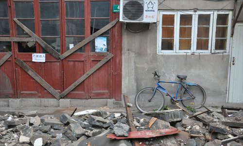 A bicycle looks out of place at this demolition site in Dongjiadu area, Huangpu district. Photo: Cai Xianmin/GT 