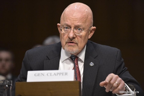 Director of National Intelligence James Clapper testifies before a Senate Select Committee on Intelligence hearing on Capitol Hill in Wahington D.C., capital of the United States, on March 12, 2013. (Xinhua/Zhang Jun) 