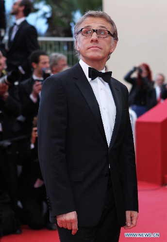  Austrian actor and member of the Feature Film Jury Christoph Waltz arrives for the screening of American film Inside Llewyn Davis in competition at the 66th Cannes Film Festival in Cannes, southern France, May 19, 2013. (Xinhua/Gao Jing) 