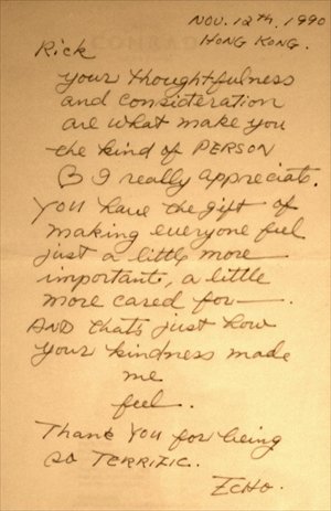 An actual letter from San Mao to Rick. 