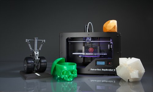 Items 3D printed by the MakerBot Replicator 2, the latest desktop 3D printer model from MakerBot Industries, a Brooklyn-based company known for its small 3D printers. Photo: CFP