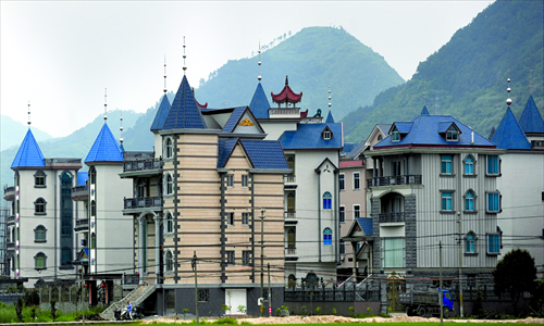 Houses in a village near Changle display a mix of exotic and traditional features. Photo: CFP