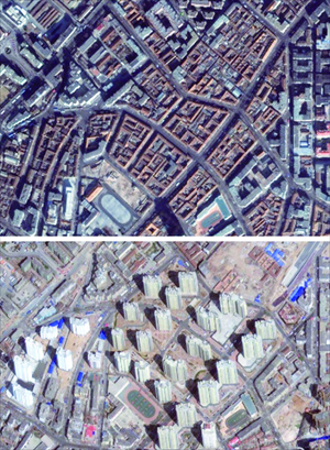 A composite of Google Earth photos shows the fate of liyuan compounds on Yunnan Road, Qingdao. Photo: Courtesy of Jin Shan
