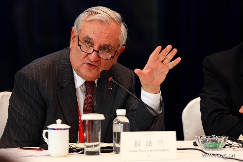 Jean-Pierre Raffarin, former prime minister of France, speaks during a roundtable discussion themed in 