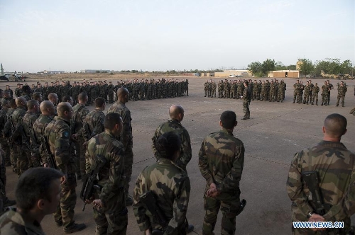 Photo released by the French Defense Ministry shows French soldiers getting prepared at the Bamako military airport as part of the 