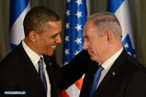 U.S. President Barack Obama (L) and Israeli Prime Minister Benjamin Netanyahu hold a joint press conference after their closed-door meeting at the Prime minister's residence in Jerusalem March 20, 2013. (Xinhua/GPO/Kobi Gideon)&nbsp;