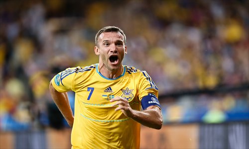 Inset bottom: Andriy Shevchenko reacts after scoring against Sweden in Euro 2012 on June 11. Photos: CFP