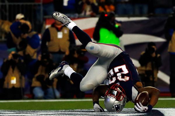 Stevan Ridley of the New England Patriots scores a touchdown in the third quarter against the Houston Texans on Sunday. Photo: AFP