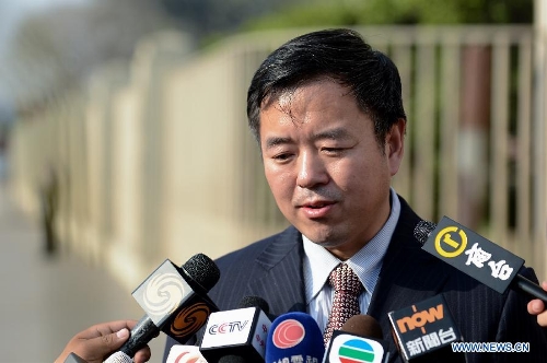 Deputy Director-General of the Department of Consular Affairs of the Chinese Foreign Ministry Qiu Xuejun, who leads the Chinese work panel, receives interview about the hot air balloon crash in Cairo, Egypt, on Feb. 27, 2013. A Chinese Foreign Ministry work panel arrived in Egypt on Wednesday to deal with the aftermath of a deadly hot air balloon crash, in the wake of nine Hong Kong tourists that died in the tragedy in the country. (Xinhua/Li Muzi) 