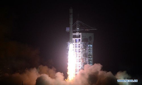 A Long March carrier rocket carrying Turkish earth observation satellite GK-2 blasts off from the launch pad at the Jiuquan Satellite Launch Center in northwest China's Gansu Province, early on December 19, 2012. China successfully sent the satellite GK-2 into orbit with a Long March carrier rocket on Wednesday. Photo: Xinhua