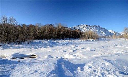 Photo taken on Dec. 28, 2012 shows snow scenery in the suburbs of Altay, northwest China's Xinjiang Uygur Autonomous Region. Beautiful snow scenery here attracts a good many tourists. Photo: Xinhua