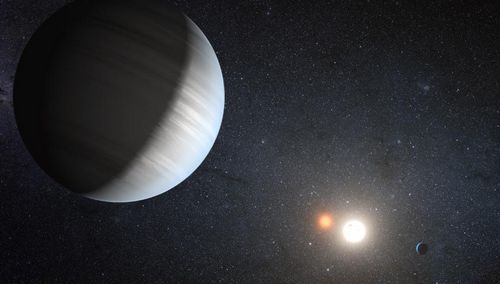This artist's concept illustrates Kepler-47, the first transiting circumbinary system -- multiple planets orbiting two suns – 4,900 light-years from Earth, in the constellation Cygnus. Photo: NASA
