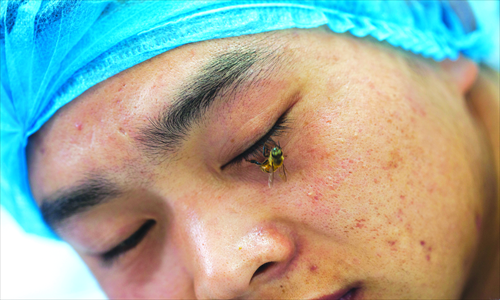 A patient receives bee sting therapy.Photo: IC