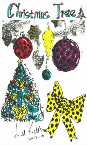 Japanese artist Yayoi Kusama and Shanghai fashion designer Lu Kun's sketches for their polka dot Christmas tree at the Pudong Shangri-La. Photo: Courtesy of the venue