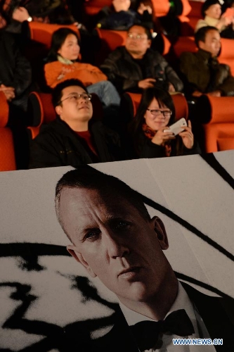 A movie poster is seen during the premiere of James Bond film Skyfall in Beijing, capital of China, Jan. 16, 2013. Skyfall is the 23rd James Bond film and will be screened on the Chinese mainland on Jan. 21. (Xinhua/Jin Liangkuai) 