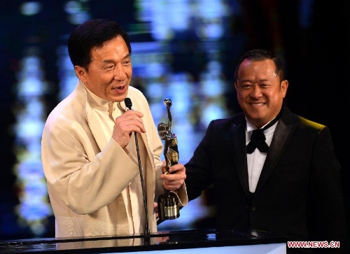Actor Jackie Chan receivs the Best Action Choreography award for his movie 