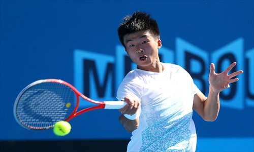 Wu Di in action at the Australian Open in Melbourne in January. He's the first Chinese mainland player to play in a singles match in a Grand Slam event. Photo: CFP