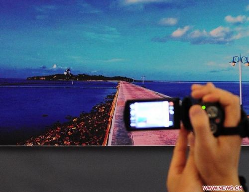 A visitor takes picture of a photo presented in an exhibition of documentary photography for Sansha City in Sanya, South China's Hainan Province, August 5, 2012. A total of 117 photos from 2002 to 2008 by Huang Qiqing, vice president of Sanya Photographers Association, were displayed during the exhibition. Photo: Xinhua
