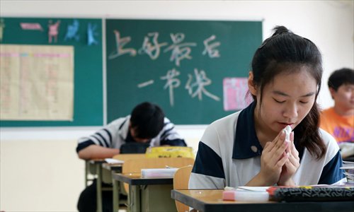 A high school student prepares for an exam. Photo:CFP
