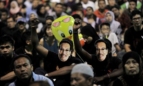 Supporters of Malaysia opposition leader Anwar Ibrahim attend a rally on Friday in Kuala Lumpur. Photo: CFP