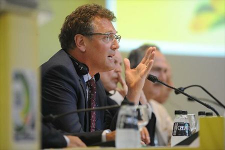 FIFA Secretary General Jerome Valcke answers questions during the FIFA 2013 Confederation Cup local organizing committee LOC Board Meeting press conference in Rio de Janeiro, Brazil, March 7, 2013. (Xinhua/Weng Xinyang) 