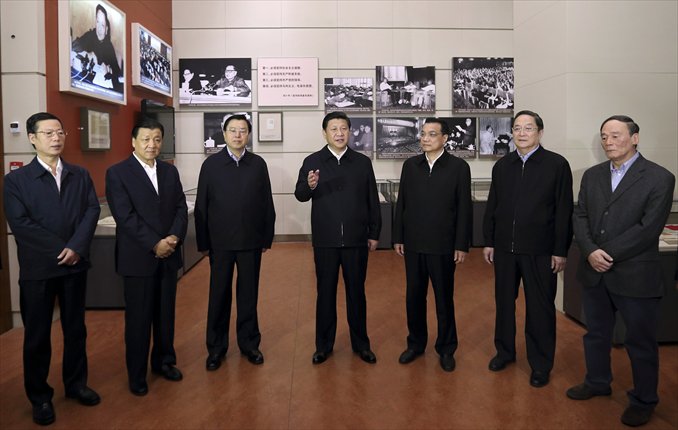 The newly elected members of the Standing Committee of the CPC Central Committee Political Bureau make their second official appearance during a visit to the exhibition titled 