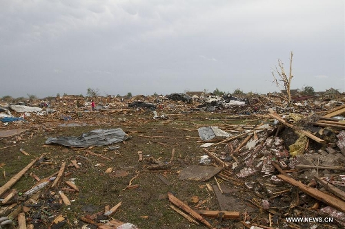 Photo taken on May 20, 2013 shows a panoramic view of Moore, Oklahoma, the United States. Twenty-four people were killed and 237 others injured when a massive tornado blasted the southern suburbs of Oklahoma City, the capital of the U.S. state of Oklahoma, on Monday, state officials said Tuesday. (Xinhua/Marcus DiPaola)