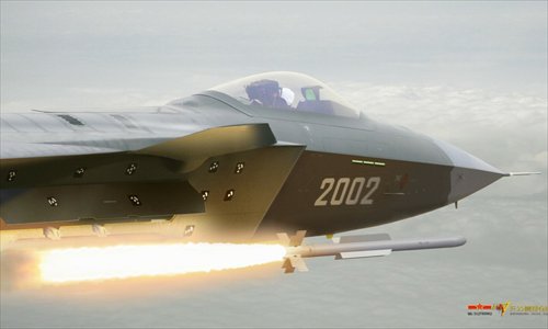 A picture exposed that Chinese stealth fighter J-20  may be armed with a new model of air-to-air missiles in its side weapon bay days ago. Fans draw some sketch photos showing that the fighter is lanuching missiles in the air. (Source: huanqiu.com)