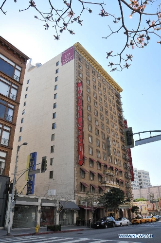 Photo taken on Feb. 23, 2013 shows Cecil Hotel where a girl was found dead on Tuesday, in Los Angeles, the United States. Cecil Hotel closed on Saturday for repairing of water pipes and will reopen on next Tuesday. The body of Elisa Lam from Vancouver was found Tuesday in a water cistern atop the downtown Cecil Hotel. (Xinhua/Yang Lei) 