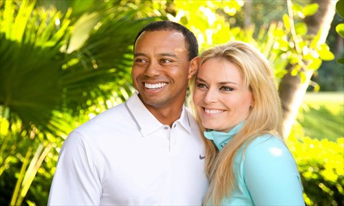 An undated photograph posted Monday on Tiger Woods' Facebook shows him with his new girlfriend, US Olympic ski champion, Lindsey Vonn. Photo: CFP
