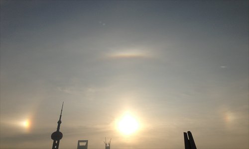 A circumzenithal arc forms in the sky above Huangpu district Monday morning. Photos: Courtesy of Shirley Han