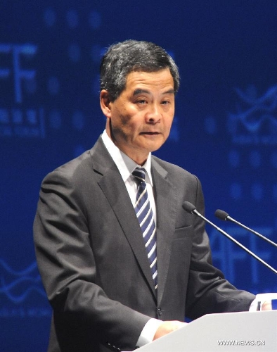 Hong Kong Chief Executive Leung Chun-Ying speaks during the opening ceremony of Asian Financial Forum in Hong Kong, south China, Jan. 14, 2013. (Xinhua/Wong Pun Keung) 