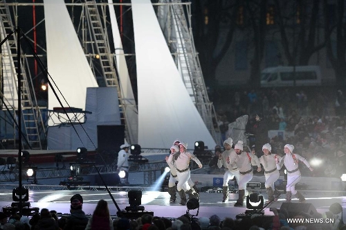 Performers participate in the opening ceremony of 2nd International Military Sports Council(CISM) World Winter Games at Annecy, France, March 25, 2013. (Xinhua/Wang Siwei) 