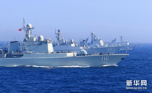 The Chinese navy fleet is seen during 
