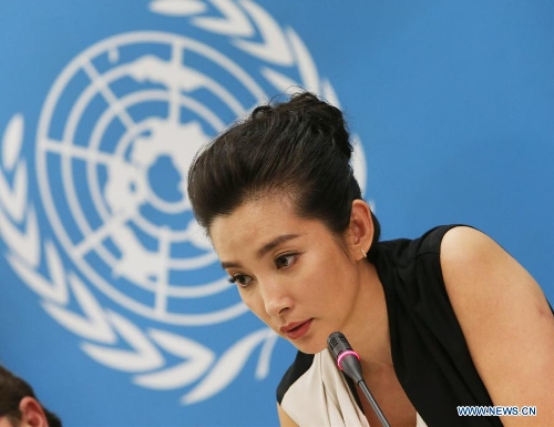 Chinese actress Li Bingbing attends a press conference at the United Nations Environment Programme (UNEP) headquarters in Nairobi, capital of Kenya, May 6, 2013. As an UNEP Goodwill Ambassador, Li Bingbing urged greater effort to combat illegal wildlife trade here on Monday. Li will travel to the Samburu National Reserve in northern Kenya this week, where she will meet wildlife experts and visit sites where elephants have recently been killed by poachers. (Xinhua/Meng Chenguang) 