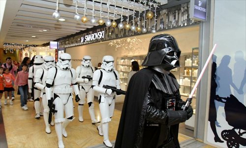 Actors dressed up as characters from the film saga 