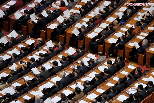 The closing meeting of the first session of the 12th National Committee of the Chinese People's Political Consultative Conference (CPPCC) is held at the Great Hall of the People in Beijing, capital of China, March 12, 2013. (Xinhua/Guo Chen)