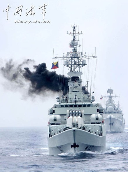 A destroyer flotilla of the South China Sea Fleet under the Navy of the Chinese People's Liberation Army (PLA) conducts an emergency handling and air defense drill recently. Photo: navy.81.cn