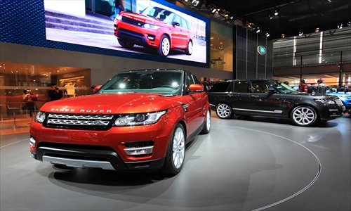 A Land Rover SUV model is displayed at the Shanghai auto show in April. Photo: CFP