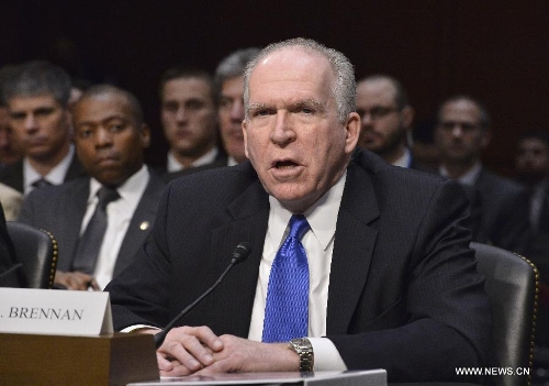 CIA Director John Brennan testifies before the Senate Select Intelligence Committee during a hearing on 