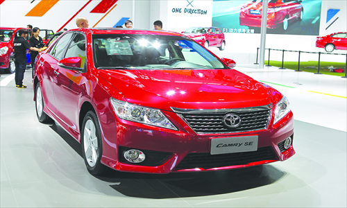 A Toyota car is displayed at the Guangzhou auto show, which closed Saturday. Photo: IC