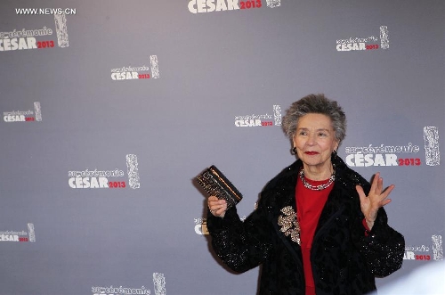 French actress Emmanuelle Riva arrives at the 38th annual Cesar awards ceremony held at the Chatelet Theatre in Paris, France, 22 February 2013. (Xinhua/Gao Jing) 