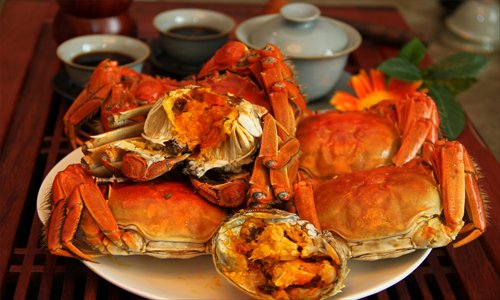 Steamed hairy crabs from Yangcheng Lake in Suzhou, Jiangsu Province Photo: CFP