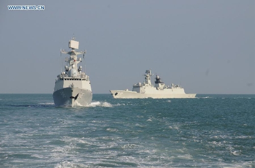 A Chinese People's Liberation Army (PLA) Navy fleet has set off from a military port in east China's Qingdao City for regular open-sea training in the West Pacific Ocean, military sources revealed Wednesday. (Xinhua/Li Yun)Related:Chinese navy depart for West Pacific trainingMISSILE DESTROYER QINGDAO, Jan. 30 (Xinhua) -- A Chinese People's Liberation Army (PLA) Navy fleet has set off from a military port in east China's Qingdao City for regular open-sea training in the West Pacific Ocean, military sources revealed Wednesday.The fleet departed Tuesday morning and comprises three ships -- the missile destroyer Qingdao and the missile frigates Yantai and Yancheng -- carrying three helicopters, all from the North China Sea Fleet under the PLA Navy.Full story